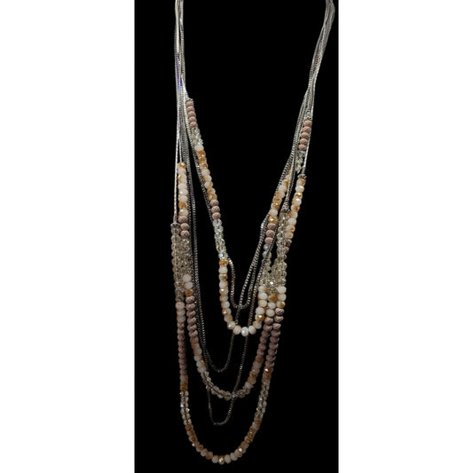 Vera Wang Multilayer Glass Beaded Silver Tone Chain Necklace