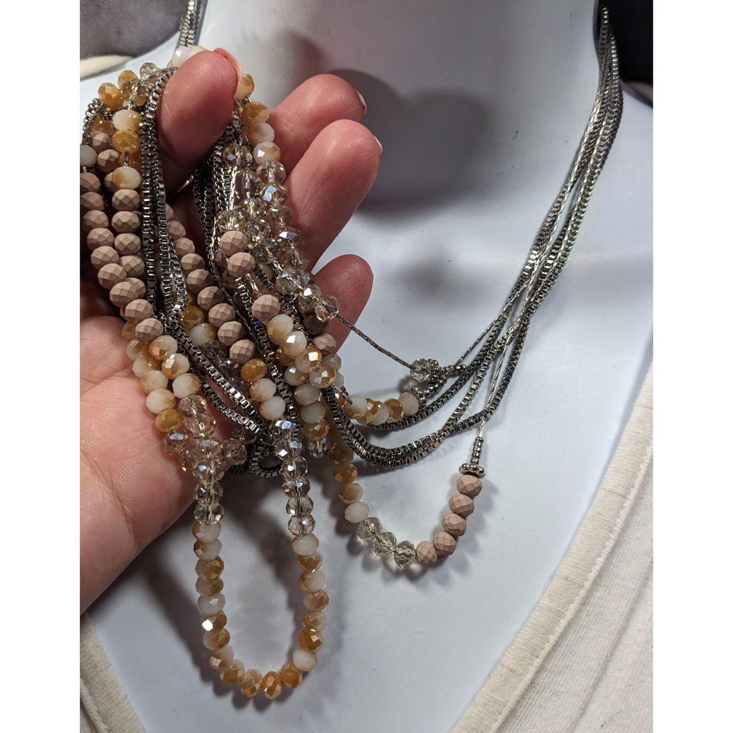 Vera Wang Multilayer Glass Beaded Silver Tone Chain Necklace