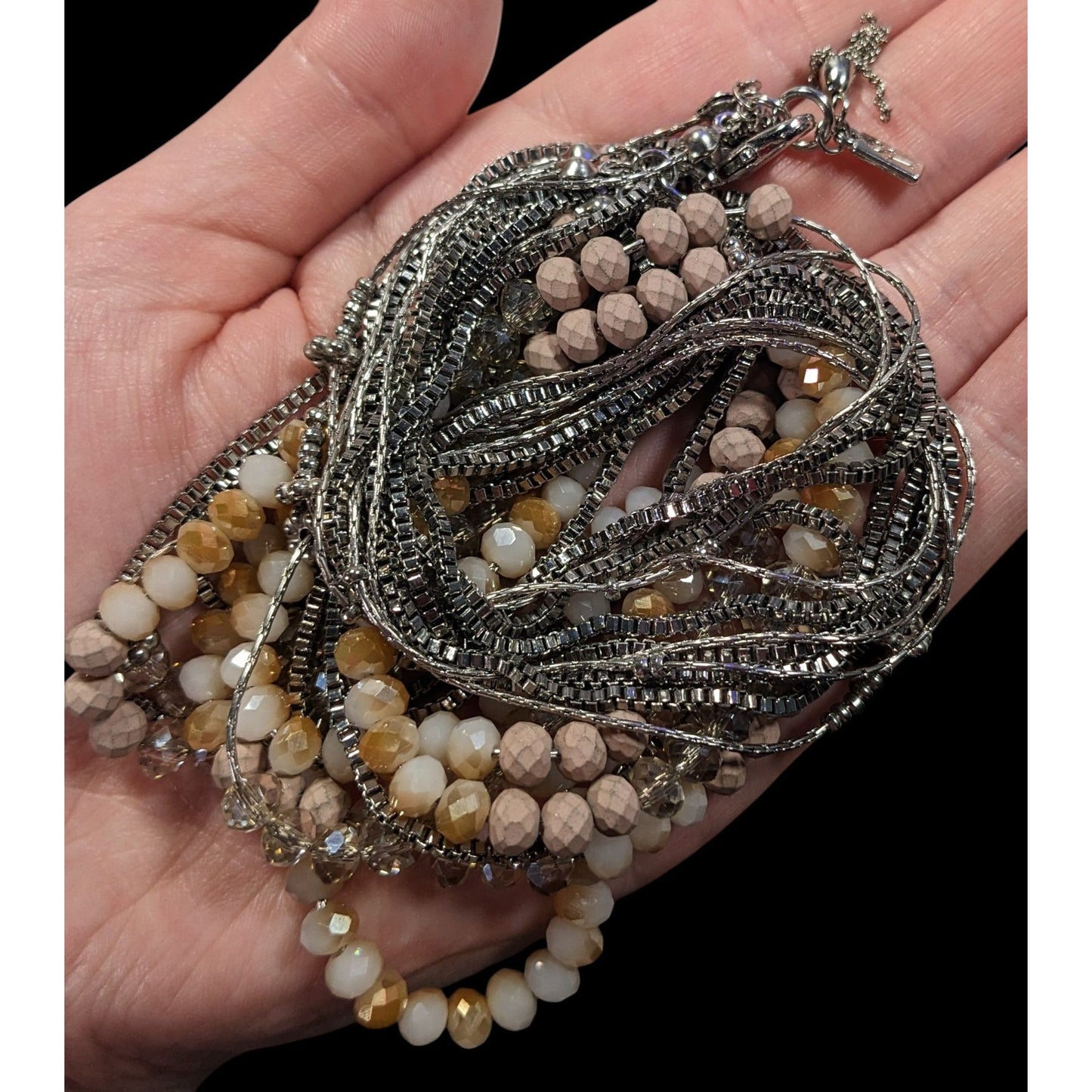 Vera Wang Multilayer Glass Beaded Silver Tone Chain Necklace