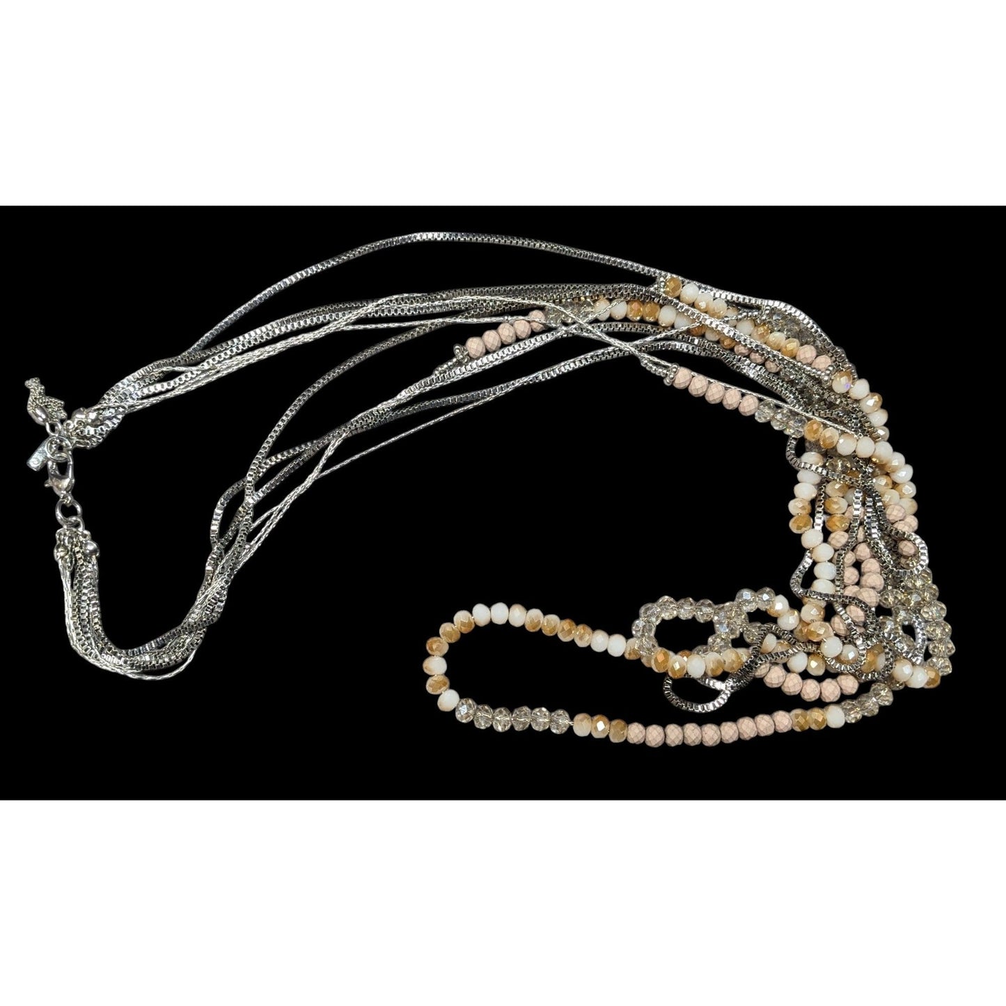 Vera Wang Multilayer Glass Beaded Silver Tone Chain Necklace