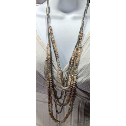 Vera Wang Multilayer Glass Beaded Silver Tone Chain Necklace