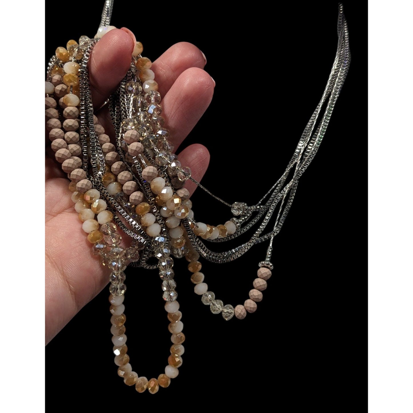 Vera Wang Multilayer Glass Beaded Silver Tone Chain Necklace