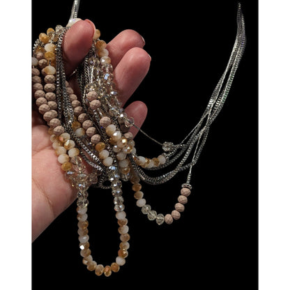 Vera Wang Multilayer Glass Beaded Silver Tone Chain Necklace