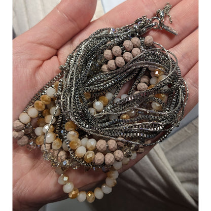 Vera Wang Multilayer Glass Beaded Silver Tone Chain Necklace