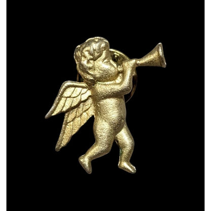 Vintage Gold Tone Trumpeting Cherub Lapel Pin