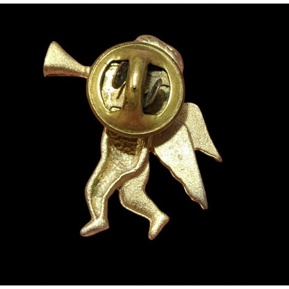 Vintage Gold Tone Trumpeting Cherub Lapel Pin