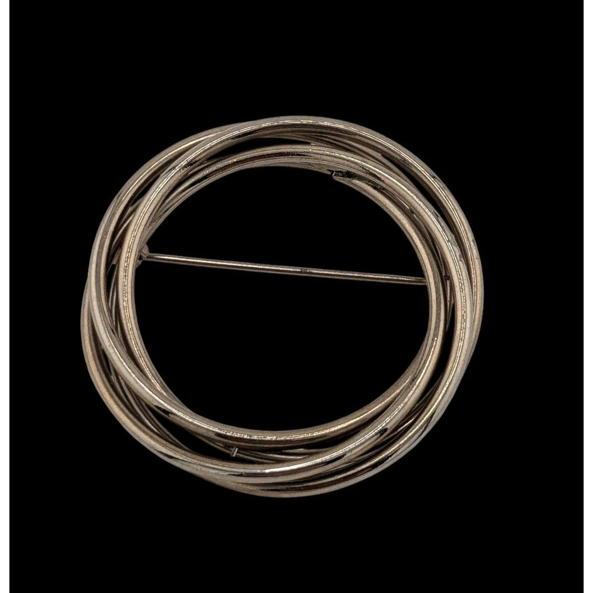 Vintage Layered Circular Tube Ring Silver Tone Brooch