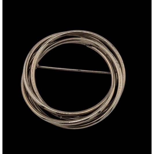 Vintage Layered Circular Tube Ring Silver Tone Brooch