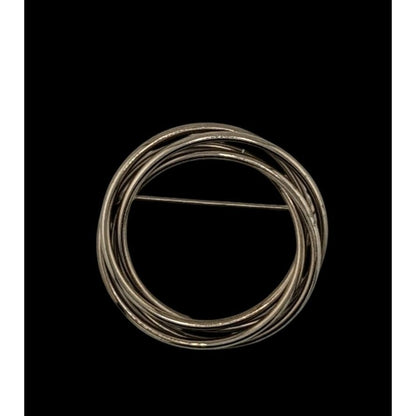 Vintage Layered Circular Tube Ring Silver Tone Brooch
