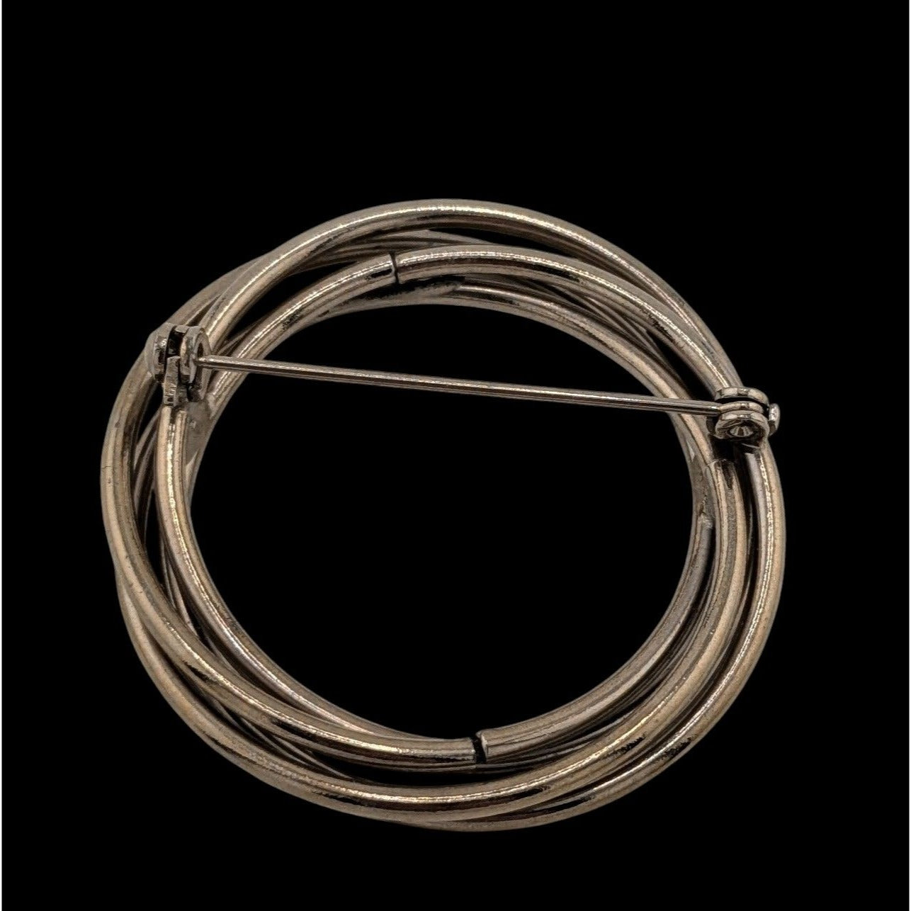 Vintage Layered Circular Tube Ring Silver Tone Brooch