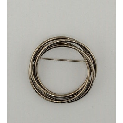 Vintage Layered Circular Tube Ring Silver Tone Brooch