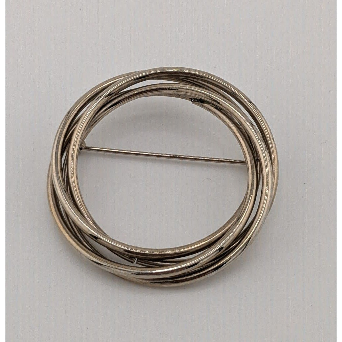 Vintage Layered Circular Tube Ring Silver Tone Brooch