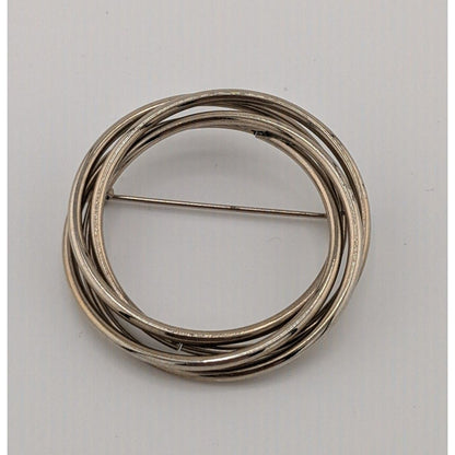 Vintage Layered Circular Tube Ring Silver Tone Brooch