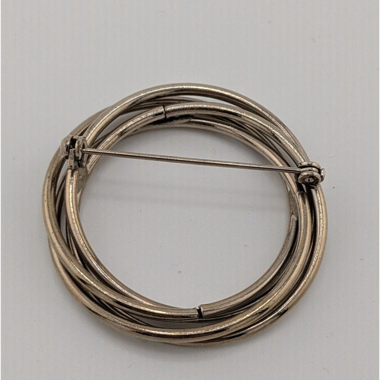 Vintage Layered Circular Tube Ring Silver Tone Brooch