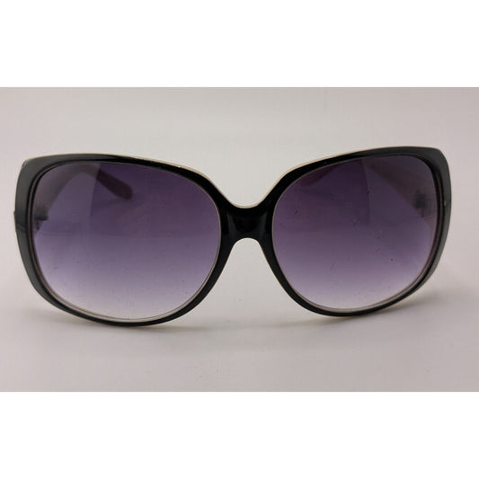 Liz Claiborne Retro Black & Beige Oversized Sunglasses Gradient Purple Lenses