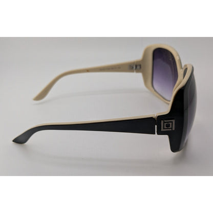 Liz Claiborne Retro Black & Beige Oversized Sunglasses Gradient Purple Lenses