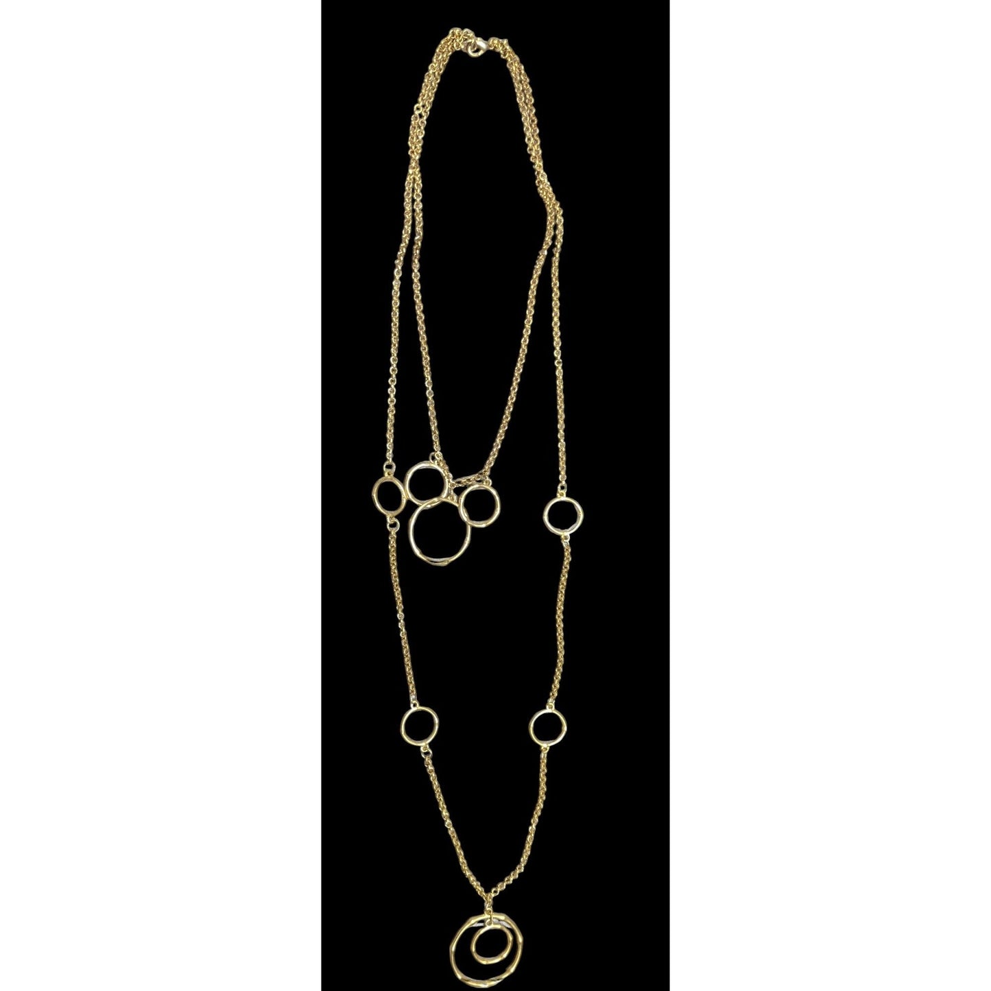 Layered Geometric Ring And Chain Gold Tone Necklace