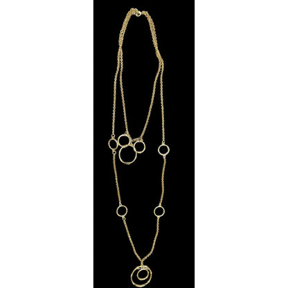 Layered Geometric Ring And Chain Gold Tone Necklace