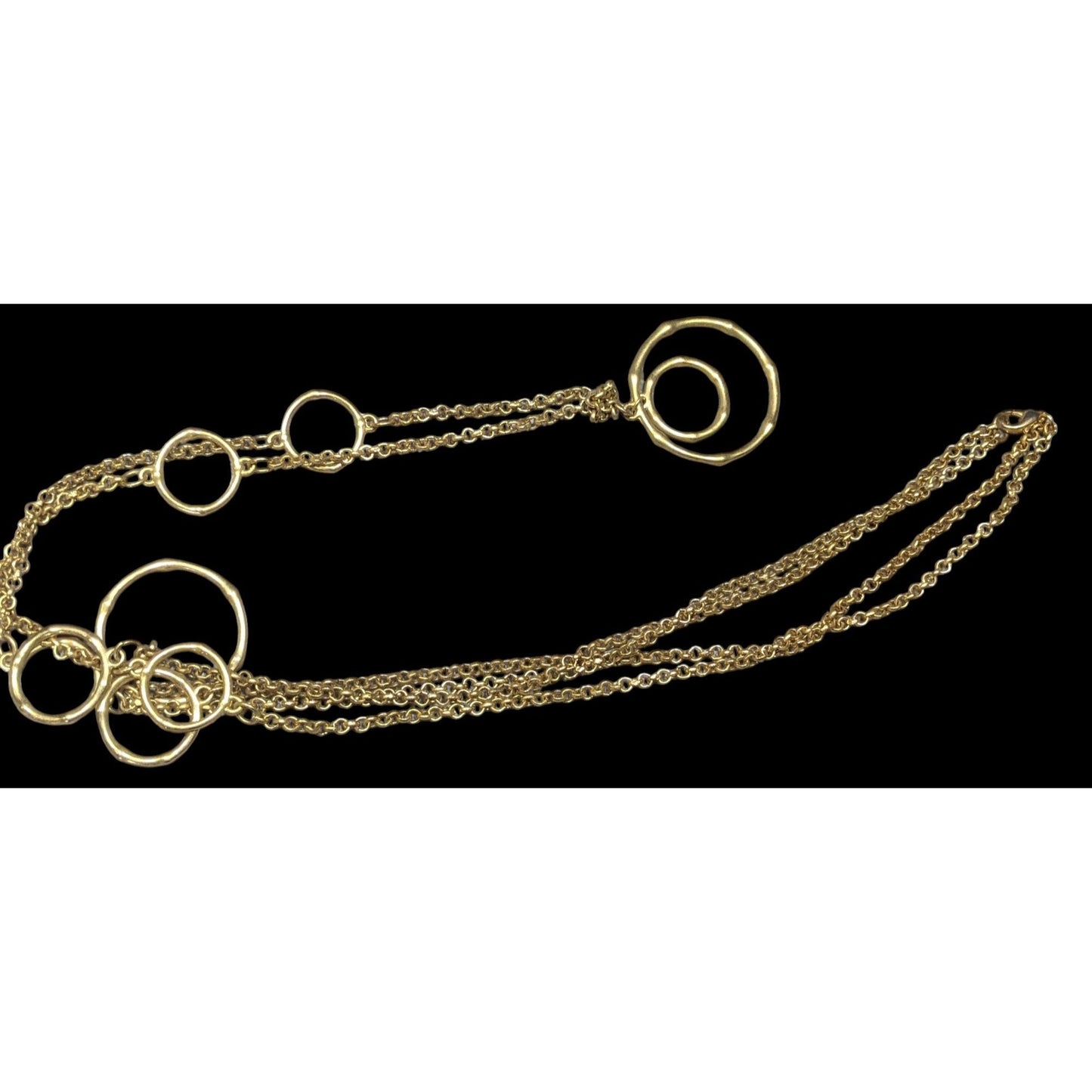 Layered Geometric Ring And Chain Gold Tone Necklace