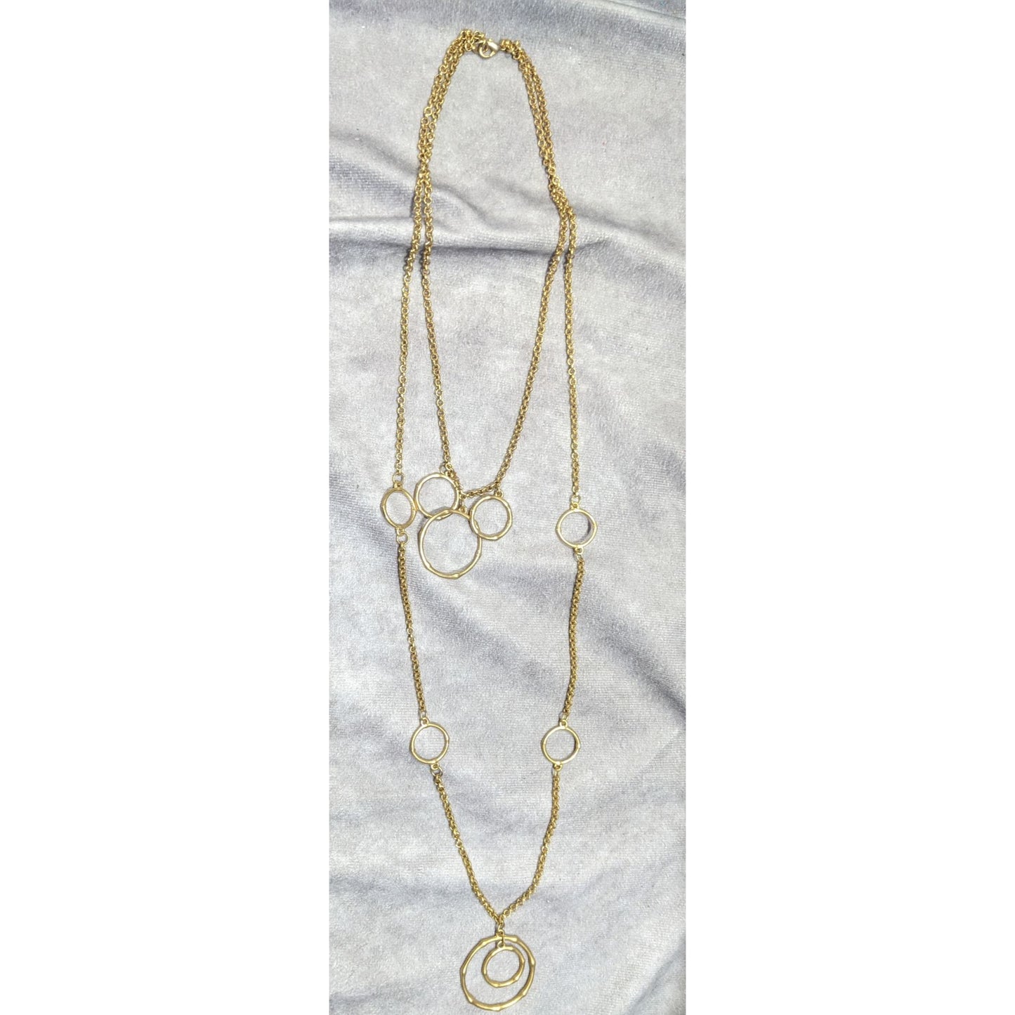 Layered Geometric Ring And Chain Gold Tone Necklace