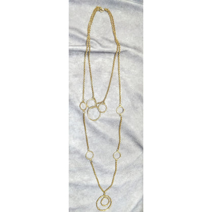 Layered Geometric Ring And Chain Gold Tone Necklace