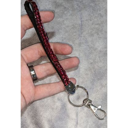 Glam Red Rhinestone Wristlet Keychain Sparkly Crystal Strap Bag Charm