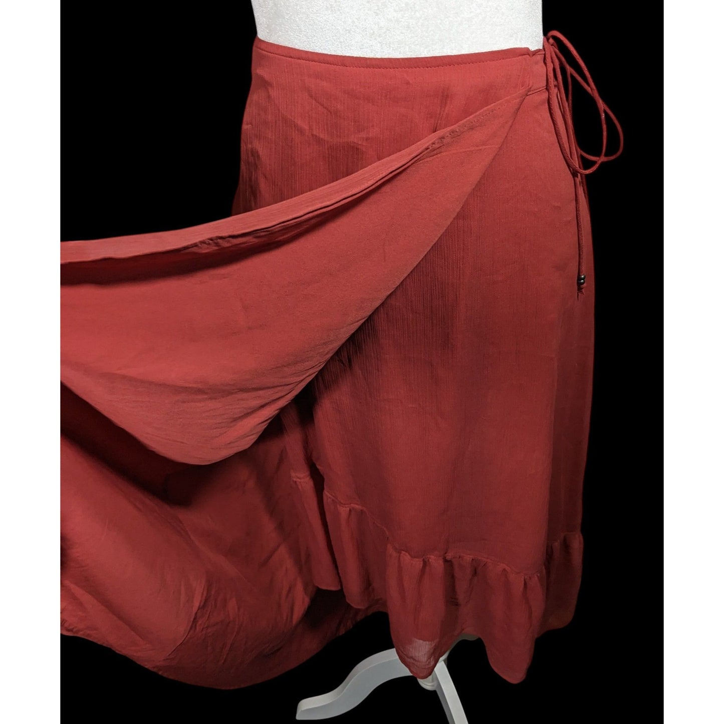 Abercrombie & Fitch Preppy Boho Burgundy Ruffled Wrap Skirt