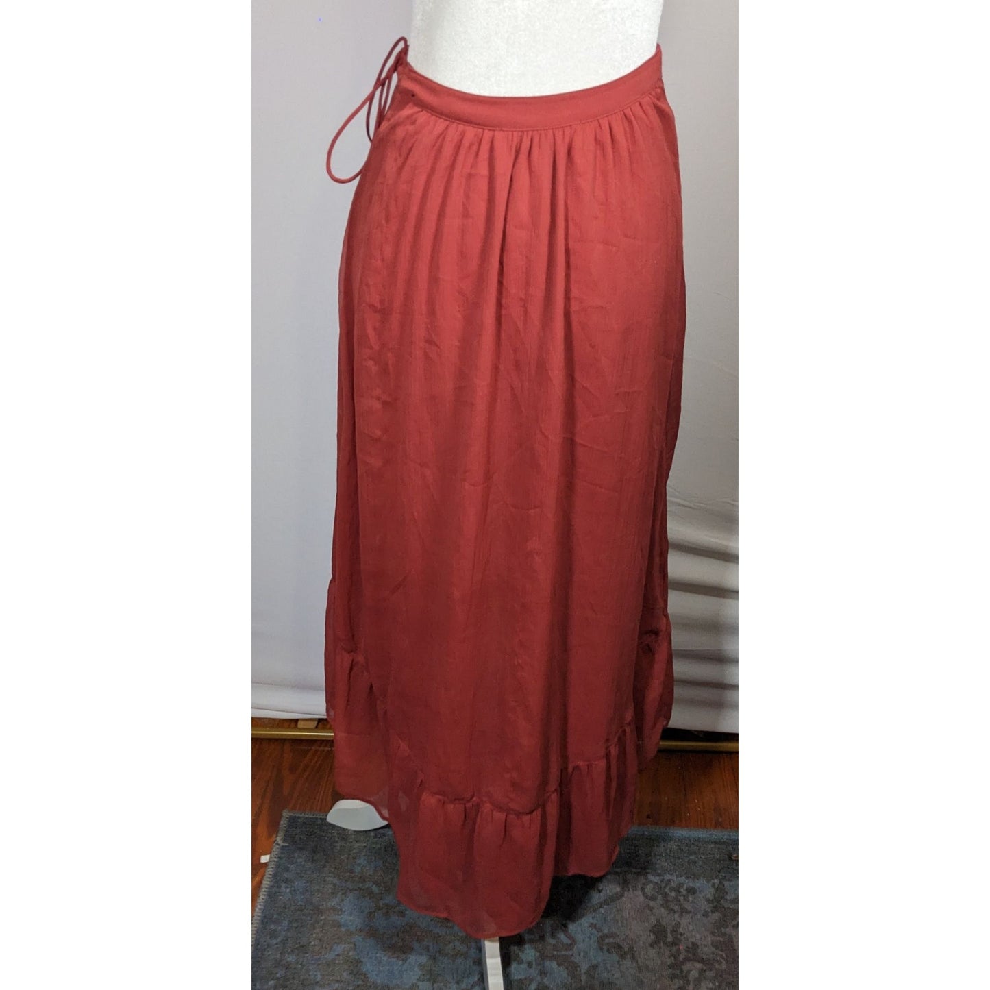Abercrombie & Fitch Preppy Boho Burgundy Ruffled Wrap Skirt