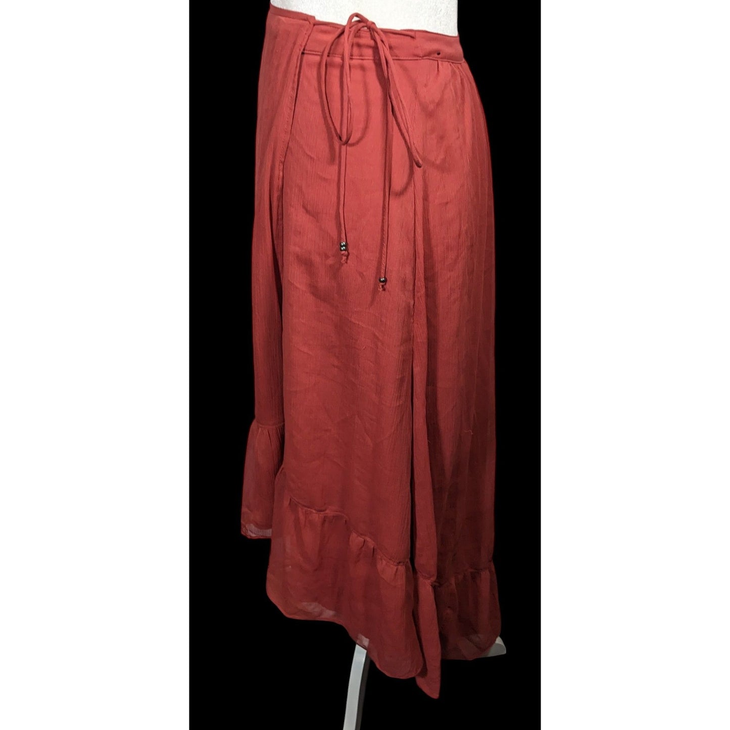 Abercrombie & Fitch Preppy Boho Burgundy Ruffled Wrap Skirt