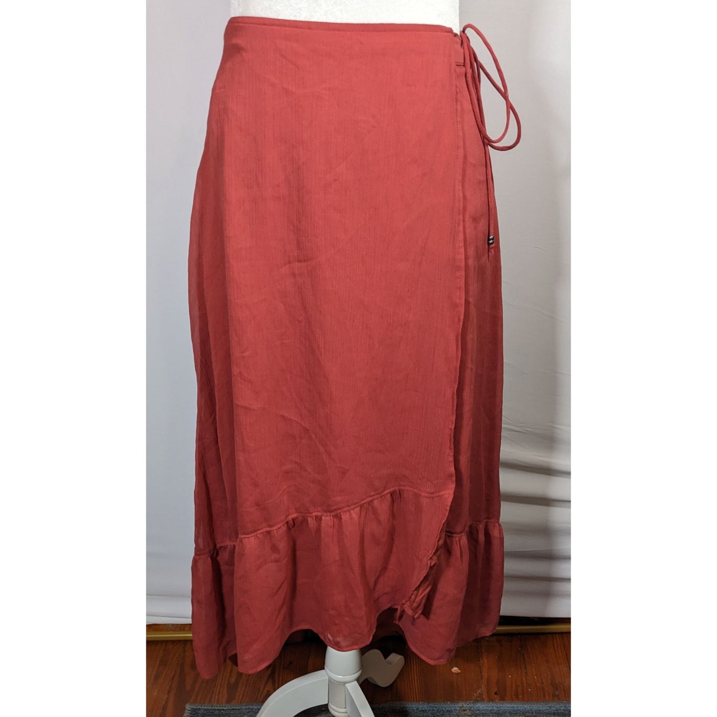Abercrombie & Fitch Preppy Boho Burgundy Ruffled Wrap Skirt