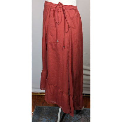 Abercrombie & Fitch Preppy Boho Burgundy Ruffled Wrap Skirt