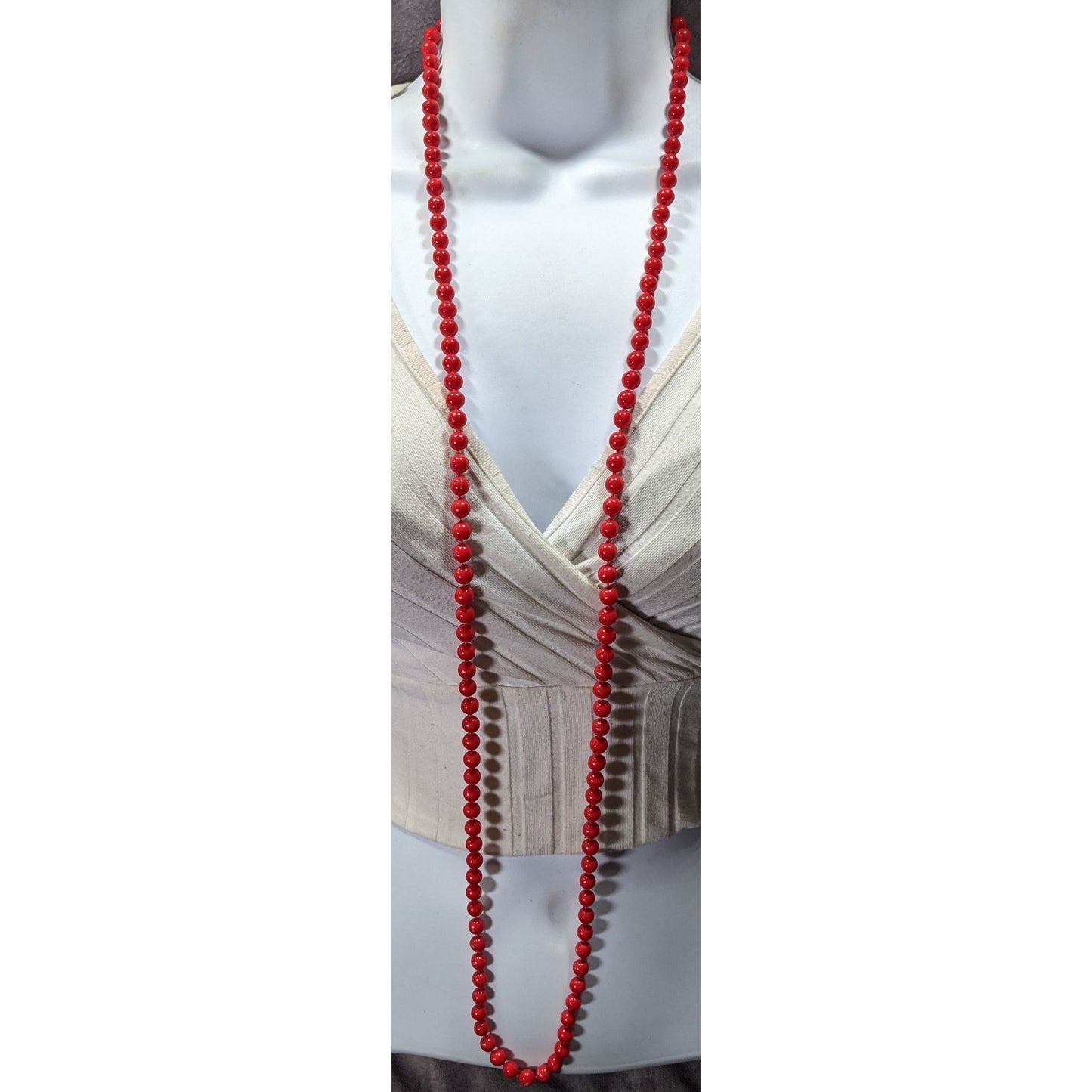 Retro Casual Red Beaded Extra Long Necklace