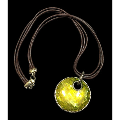 Vintage Monet Bohemian Shell Mosaic Yellow Medallion Pendant Necklace