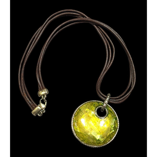 Vintage Monet Bohemian Shell Mosaic Yellow Medallion Pendant Necklace