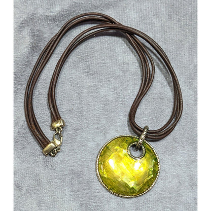 Vintage Monet Bohemian Shell Mosaic Yellow Medallion Pendant Necklace