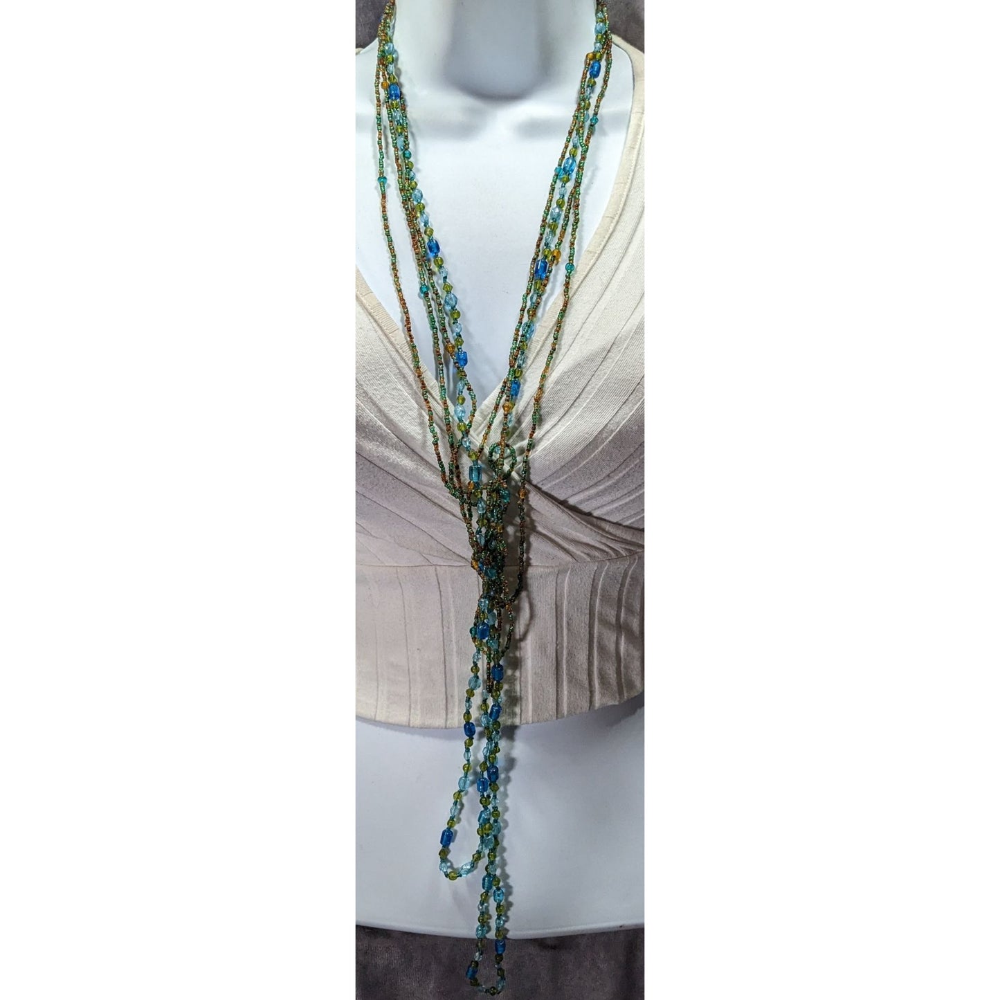Mermaidcore Cool Tone Knotted Layered Glass Necklace