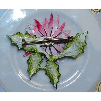 Vintage Painted Poinsettia Metal Brooch