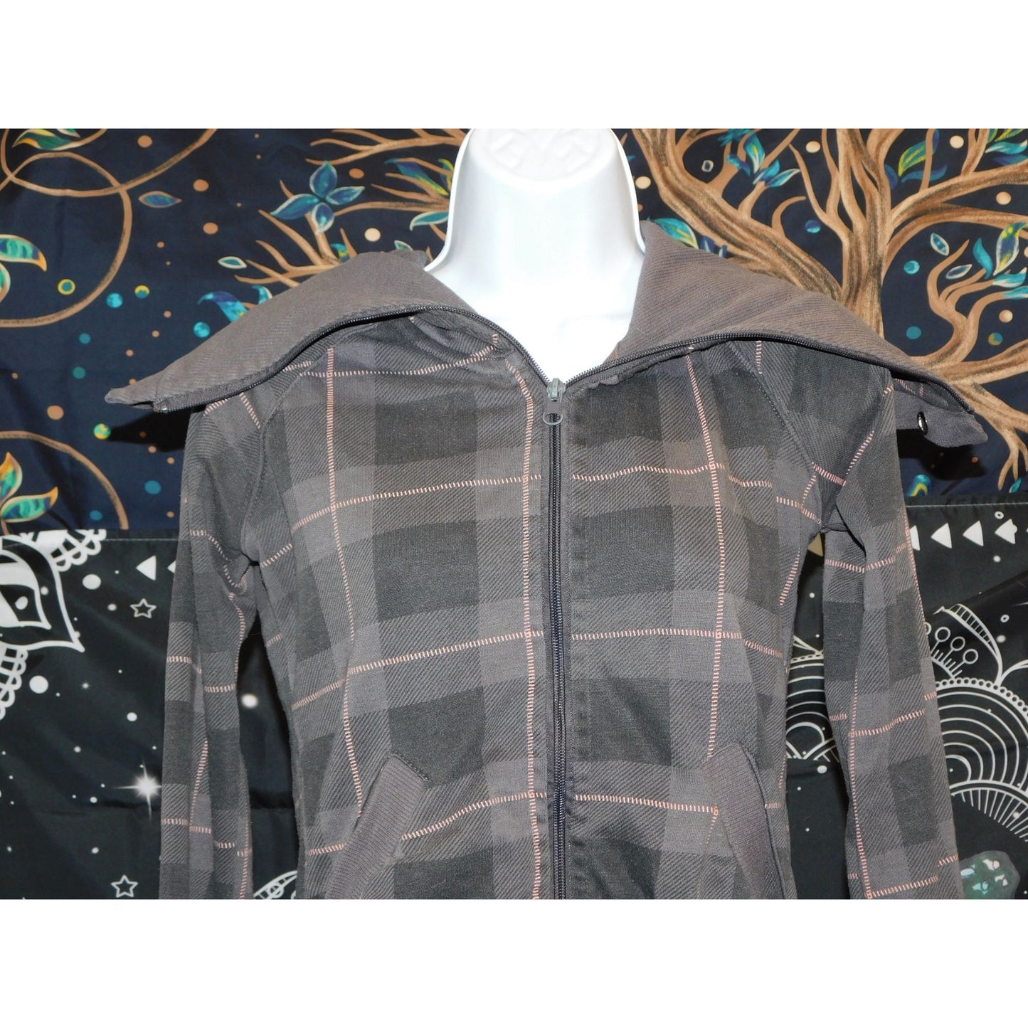 Urban Behaviour Pink And Grey Plaid Zip Up Sweater
