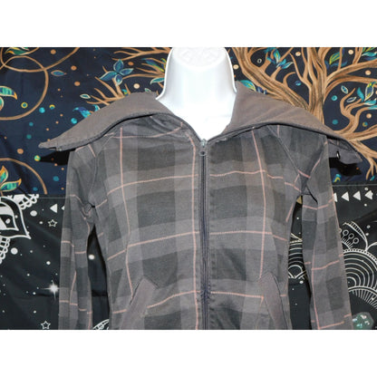 Urban Behaviour Pink And Grey Plaid Zip Up Sweater
