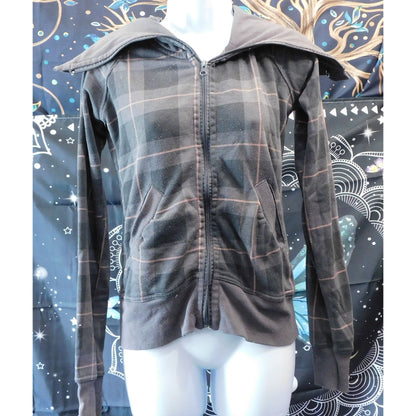 Urban Behaviour Pink And Grey Plaid Zip Up Sweater