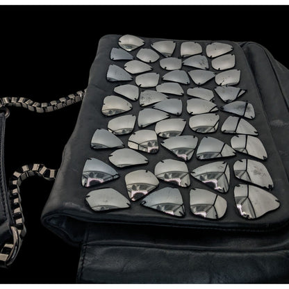Zara Black Faux Leather Shoulder Bag With Mirrored Accents & Chain Strap