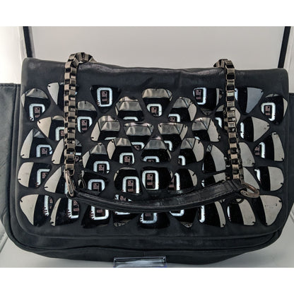 Zara Black Faux Leather Shoulder Bag With Mirrored Accents & Chain Strap