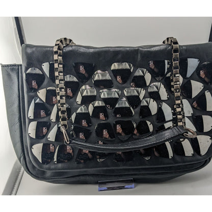 Zara Black Faux Leather Shoulder Bag With Mirrored Accents & Chain Strap