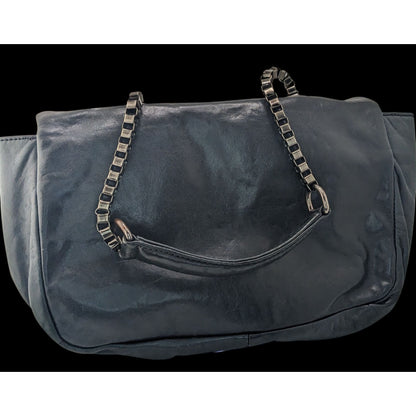 Zara Black Faux Leather Shoulder Bag With Mirrored Accents & Chain Strap