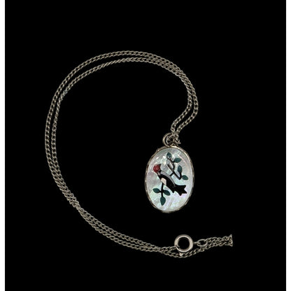 Vintage Artisan Mother Of Pearl Necklace With Bird & Branch Design