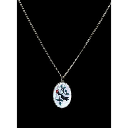 Vintage Artisan Mother Of Pearl Necklace With Bird & Branch Design
