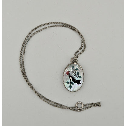 Vintage Artisan Mother Of Pearl Necklace With Bird & Branch Design