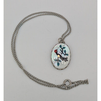 Vintage Artisan Mother Of Pearl Necklace With Bird & Branch Design