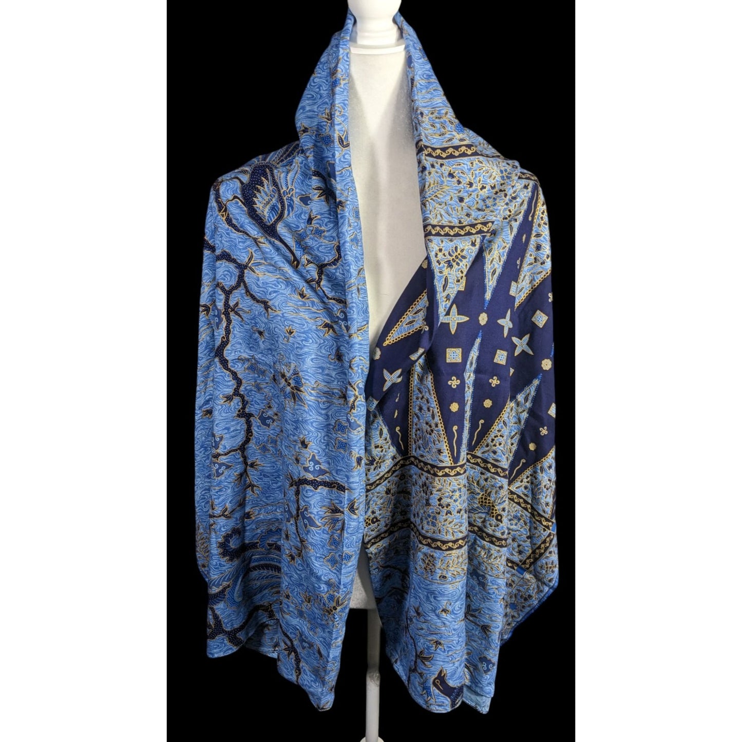 Blue Batik Peacock Sarong Wrap 68x45 Inches With Intricate Floral & Bird Design