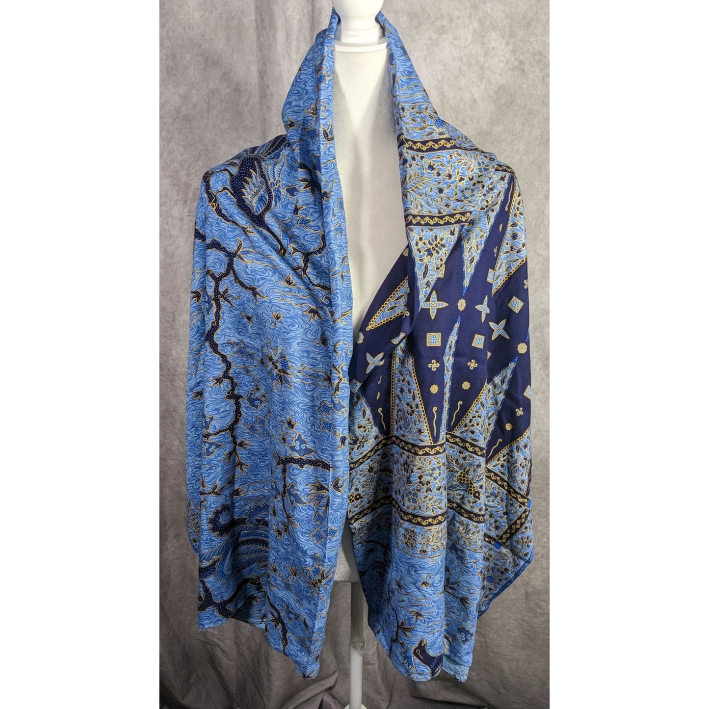 Blue Batik Peacock Sarong Wrap 68x45 Inches With Intricate Floral & Bird Design